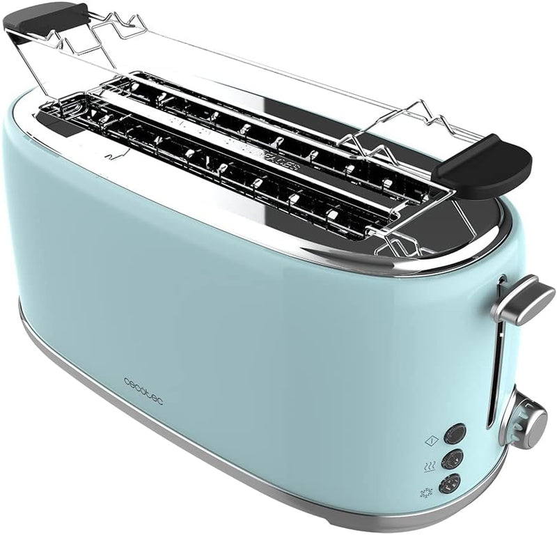 Cecotec Toast&Taste 1600 Retro Double Blue, 4 Scheiben, 1630 W, 2 Schlitze mit 3,8 cm Breite und Län