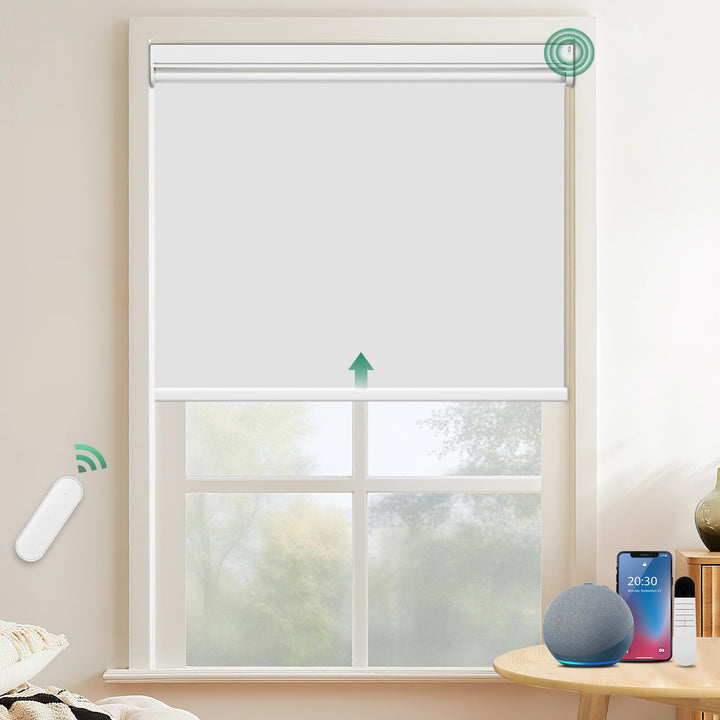 Allesin Elektrische Rollos mit Fernbedienung, Weiss Verdunklungsrollo 120x130cm (BxH) Klemmträger Oh