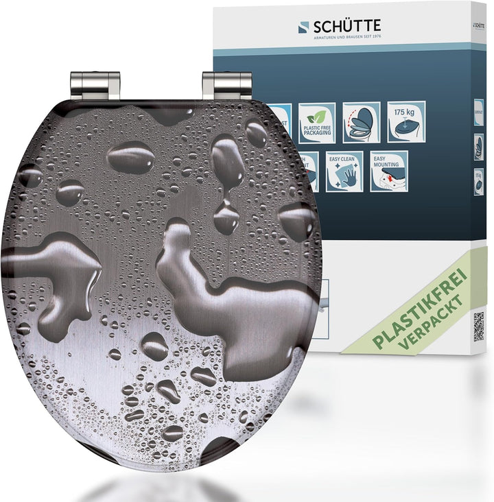 SCHÜTTE WC-Sitz Holzkern GREY STEEL, Toilettensitz Grau mit Absenkautomatik, passend für viele hande