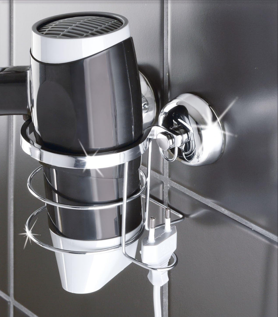 WENKO 18242100 Magic-Loc Haartrocknerhalter Grosseto - Befestigen ohne bohren, Edelstahl rostfrei, 1