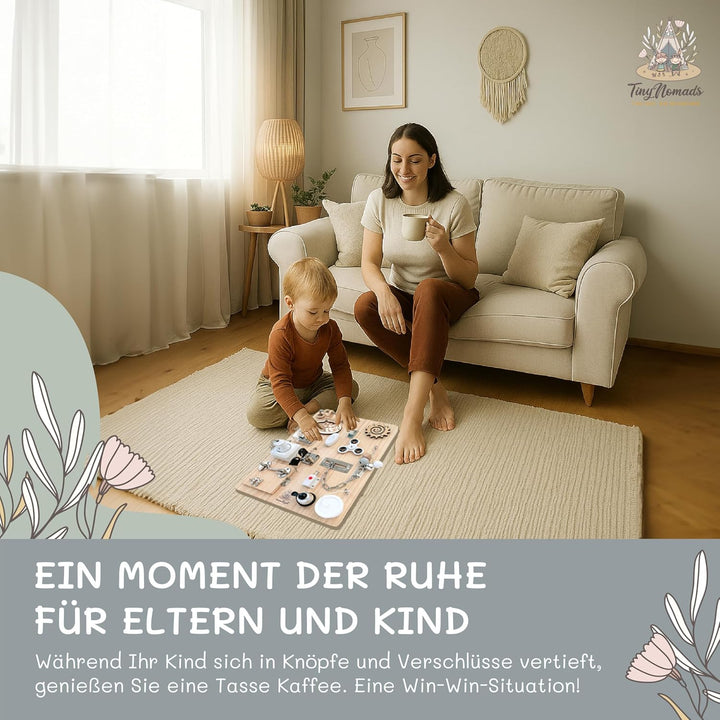 Tiny Nomads Montessori Busy Board motorikbrett ab 1 2 3 4 Jahr - Motorikboard für Baby Sensorik Acti