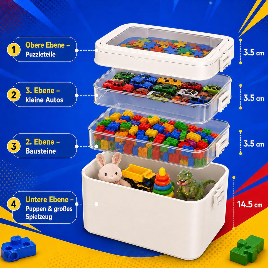 Spielzeug Aufbewahrung 4 Ebenen aus PP, Spielzeugkiste mit Deckel, Spielzeugbox mit Deckel, Aufbewah