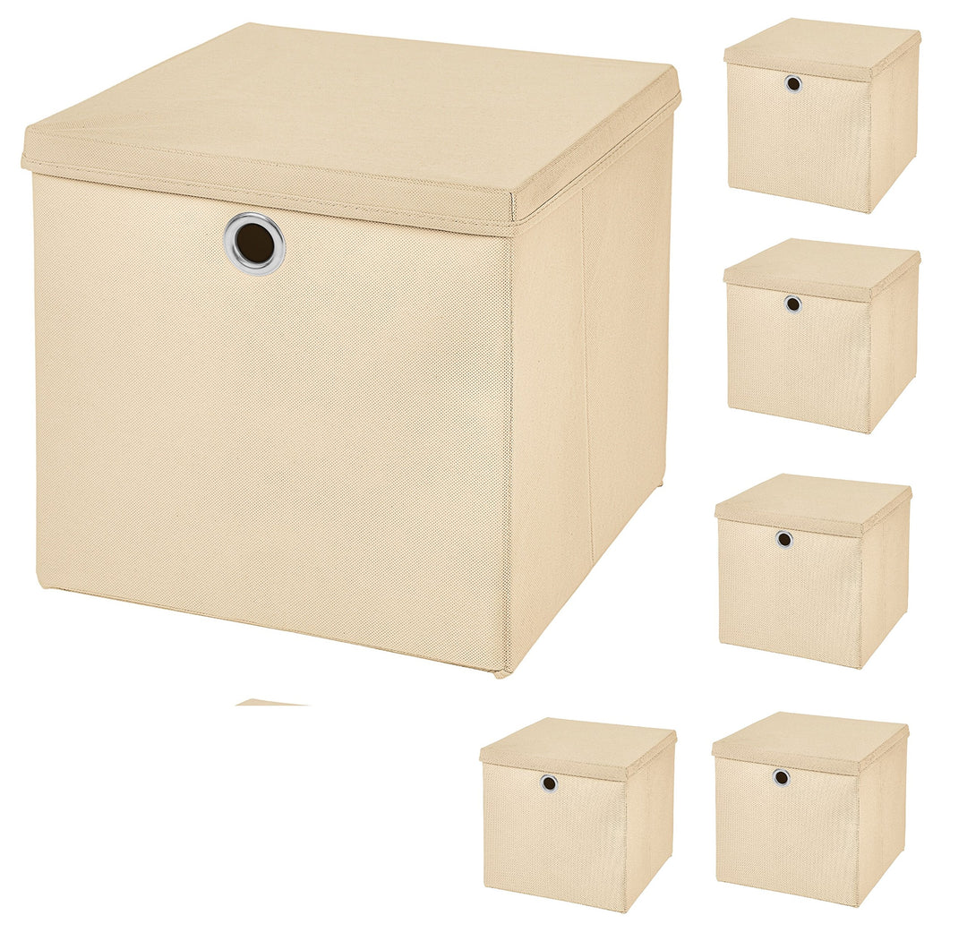 StickandShine 6er Set Creme Faltbox 28 x 28 x 28 cm Aufbewahrungsbox faltbar mit Deckel, Creme