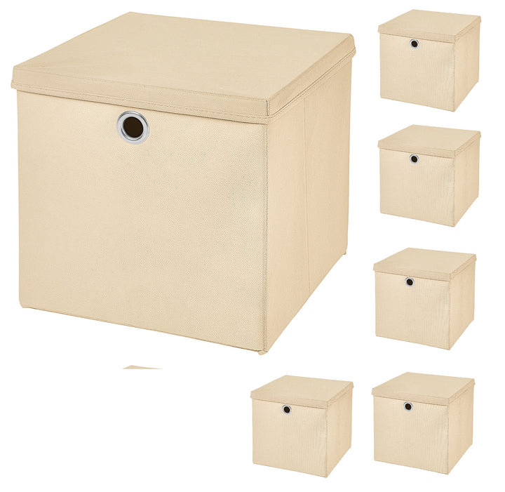 StickandShine 6er Set Creme Faltbox 28 x 28 x 28 cm Aufbewahrungsbox faltbar mit Deckel, Creme
