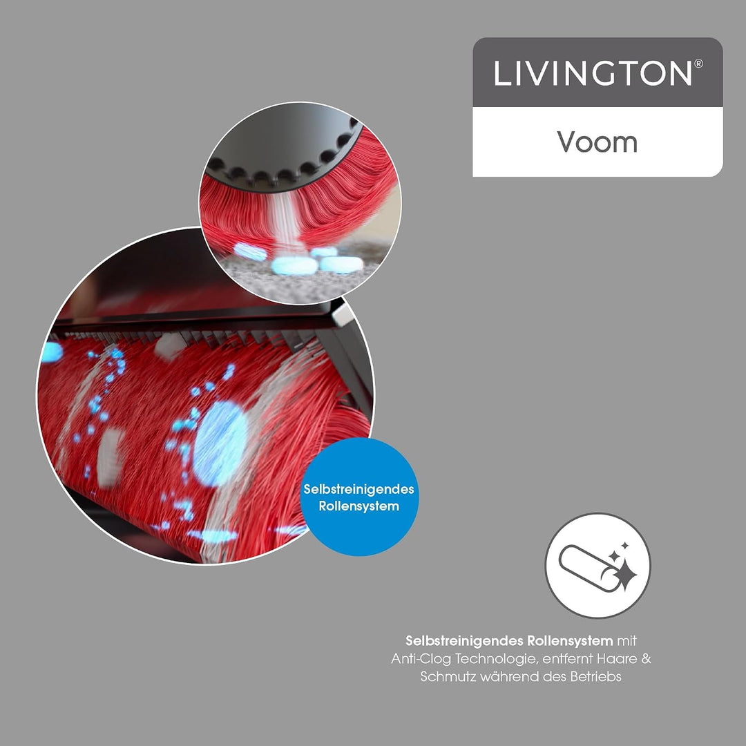 Livington Voom - Turbo Akku-Besen - elektrischer Akkubesen kabellos - Akku Kehrer mit selbstreinigen