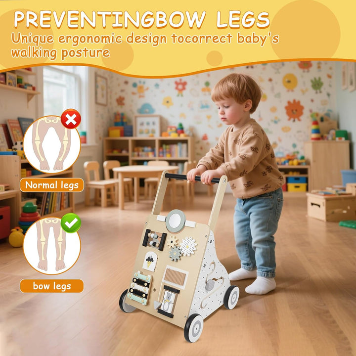 Lauflernwagen Baby,Aus Holz | Mit Activity,9 In 1 Lauflernhilfe Mit Montessori Spielzeug Multifunkti