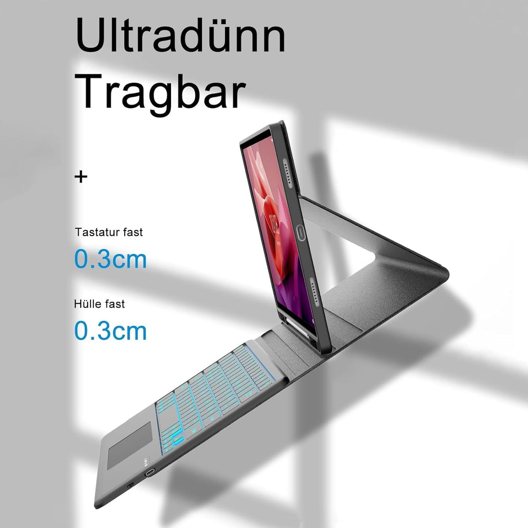 FOGARI Tastatur Hülle für Lenovo Tab P12 12.7" 2023, Multi Touch Trackpad, 7 Farben Tastatur mit Mag