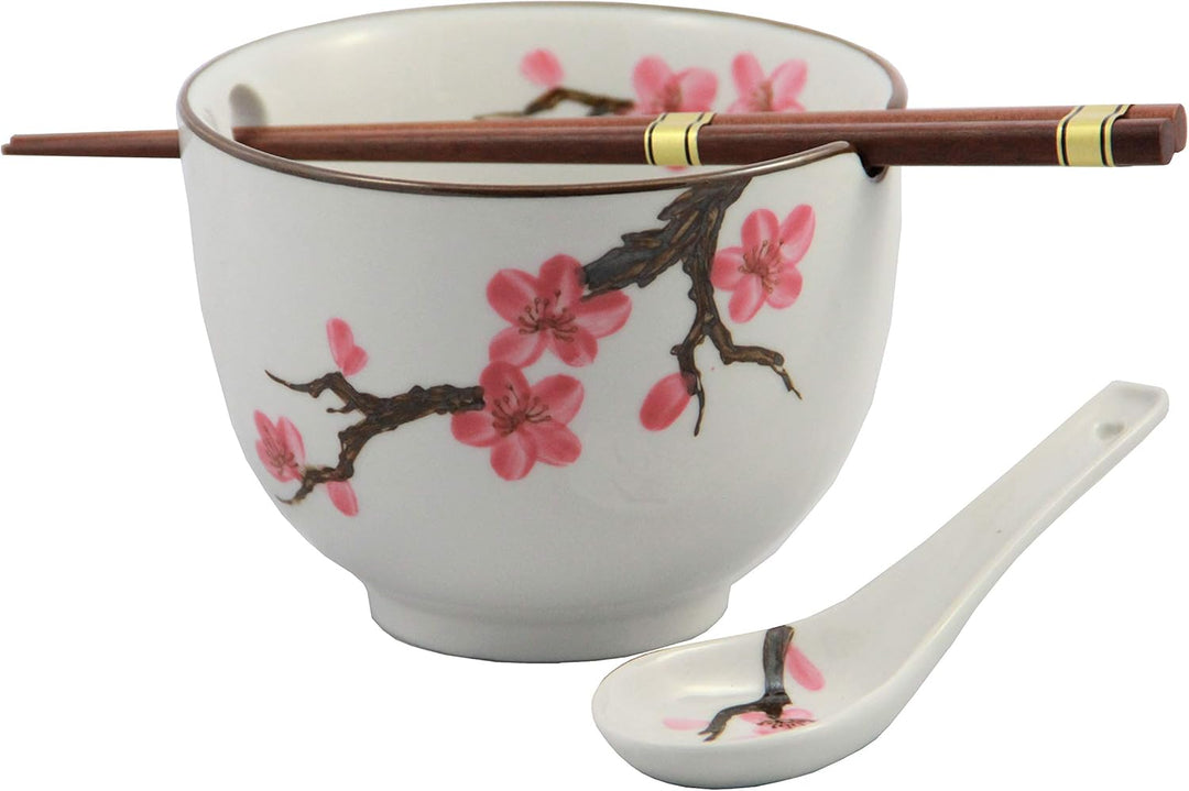 yoaxia ® - [ Sakura ] 桜 Soba Bowl/Suppen-/Nudel-/Reisschale + Löffel + 1 Paar Essstäbchen