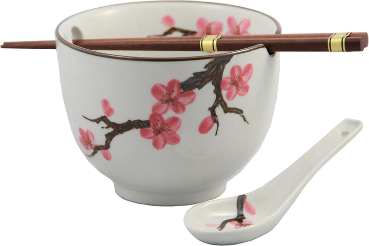 yoaxia ® - [ Sakura ] 桜 Soba Bowl/Suppen-/Nudel-/Reisschale + Löffel + 1 Paar Essstäbchen