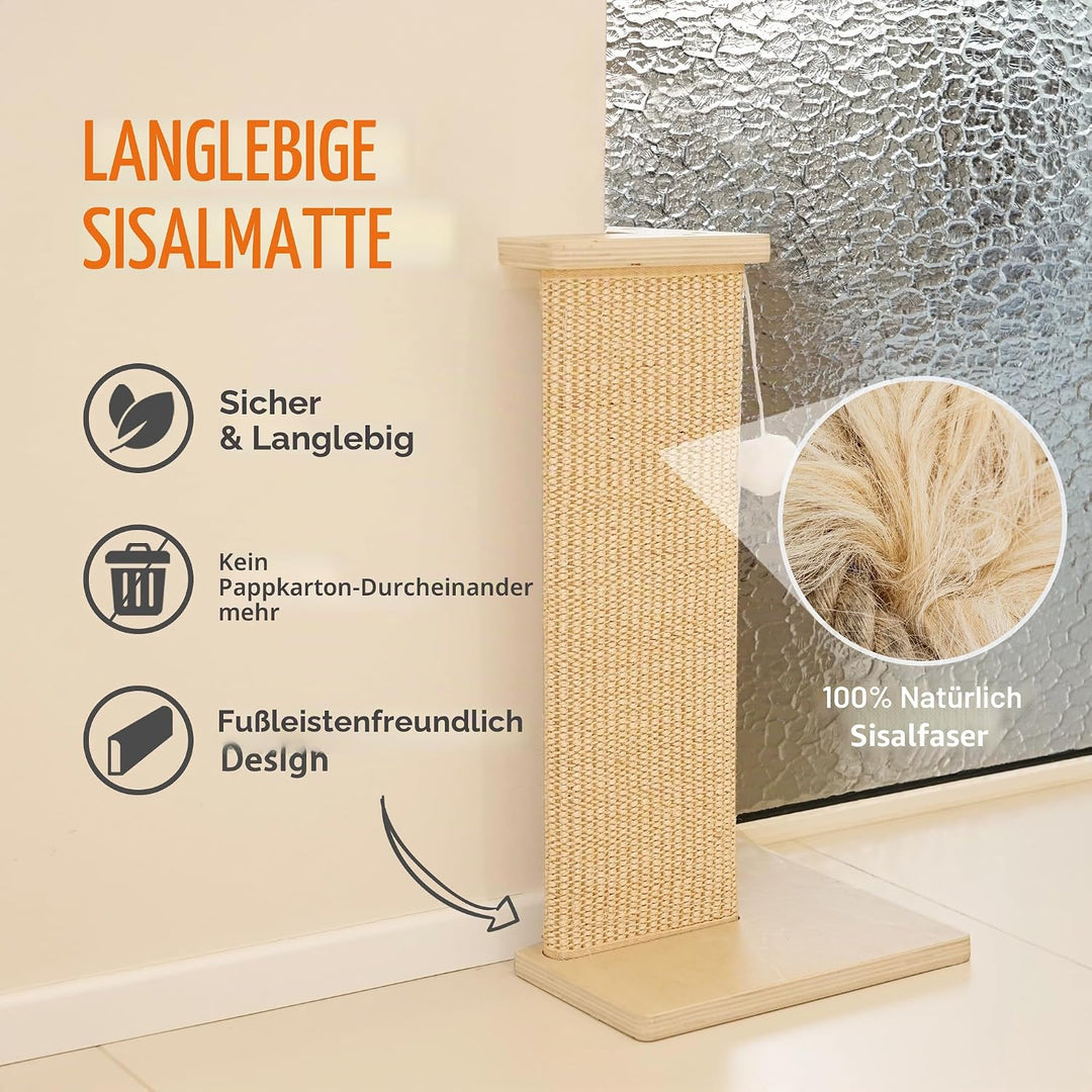 PETKARAY Eck-Kratzbrett für Katzen, 56 cm Hoher Kratzpfosten für Sofa und Wand, Sisal Kratzmatte, Mö