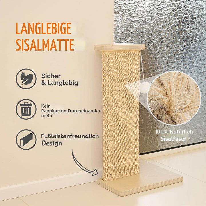 PETKARAY Eck-Kratzbrett für Katzen, 56 cm Hoher Kratzpfosten für Sofa und Wand, Sisal Kratzmatte, Mö