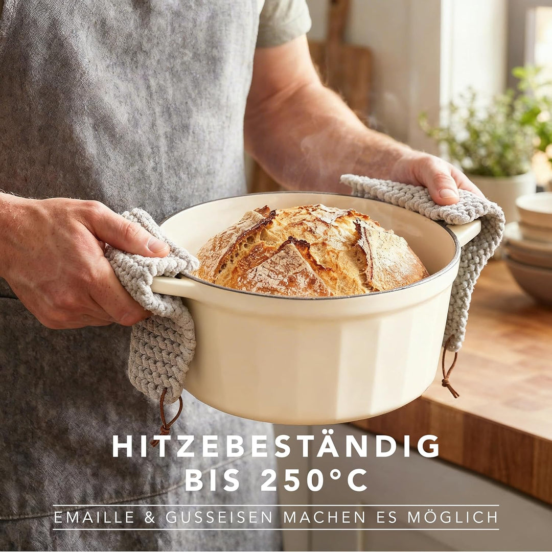 Römertopf Gusseisen Topf mit Deckel 24 cm – Bräter & Schmortopf emailliert, Dutch Oven für alle Herd