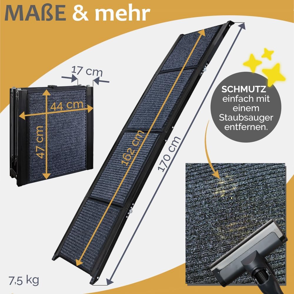 Petigi Hunderampe Hundetreppe, Auto Rampe Einstiegshilfe für Hunde Modell 03 - 170 cm, Modell 03 - 1