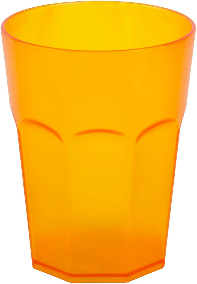 10 x Plastikbecher, Trinkbecher, Orange, Cocktailbecher, 250 ml, mit Eichstrich, stapelbar, Mehrweg,