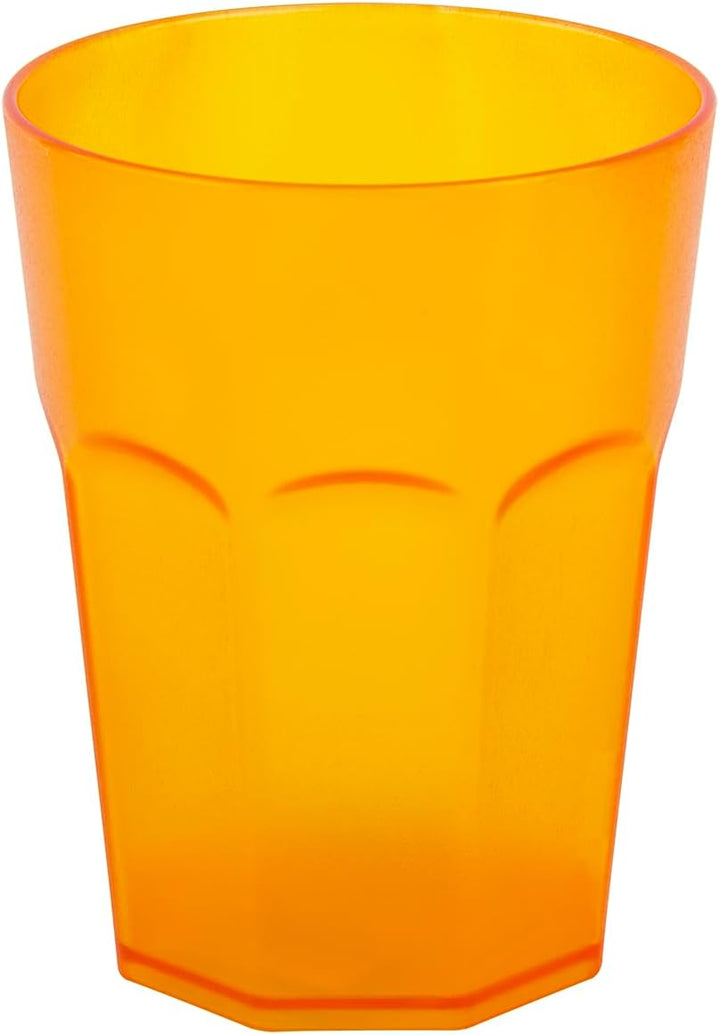 10 x Plastikbecher, Trinkbecher, Orange, Cocktailbecher, 250 ml, mit Eichstrich, stapelbar, Mehrweg,