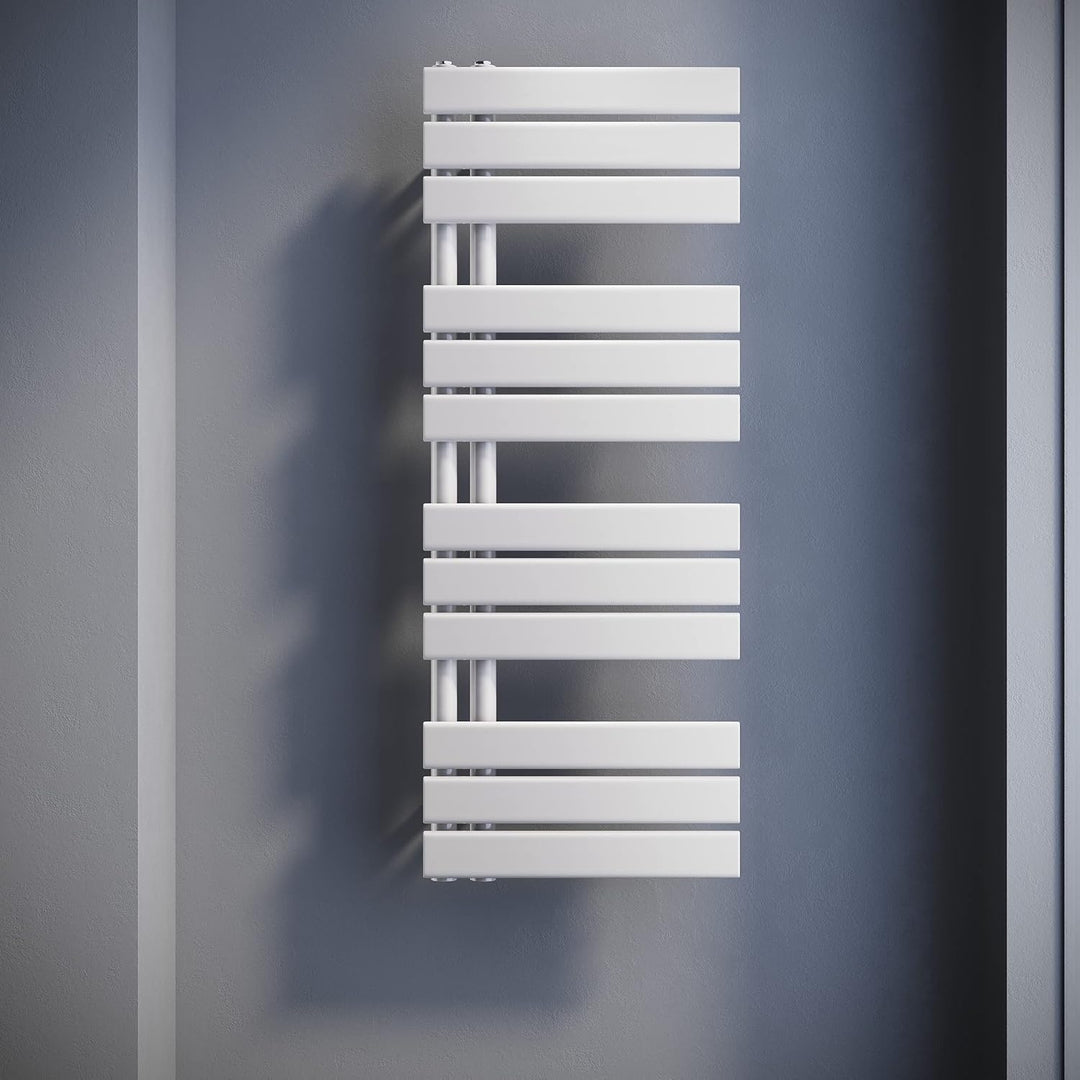 SONNI Badheizkörper Flach Handtuchtrockner 1038 x 400 mm Weiss Handtuchwärmer Seitenanschluss Panel