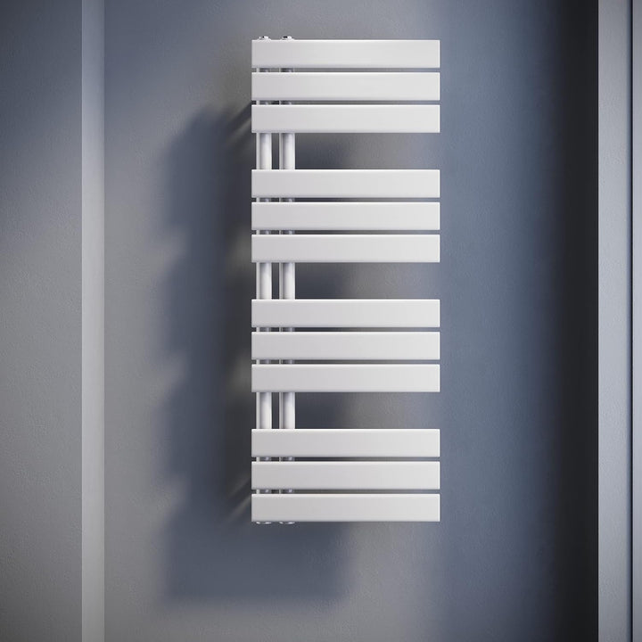 SONNI Badheizkörper Flach Handtuchtrockner 1038 x 400 mm Weiss Handtuchwärmer Seitenanschluss Panel