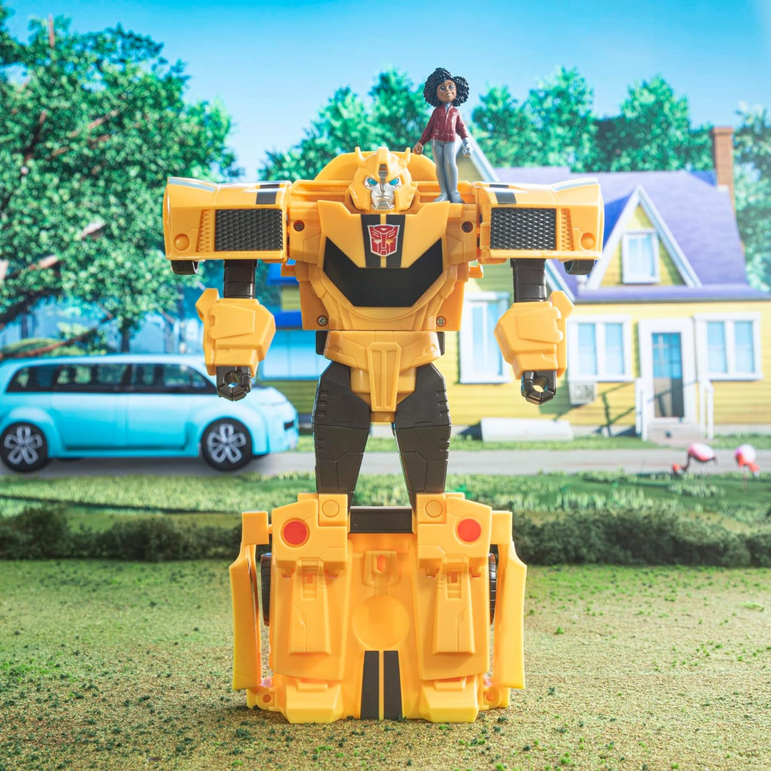 Transformers Spielzeug EarthSpark Spin Changer Bumblebee Action-Figur (20 cm) mit Mo Malto Figur (5