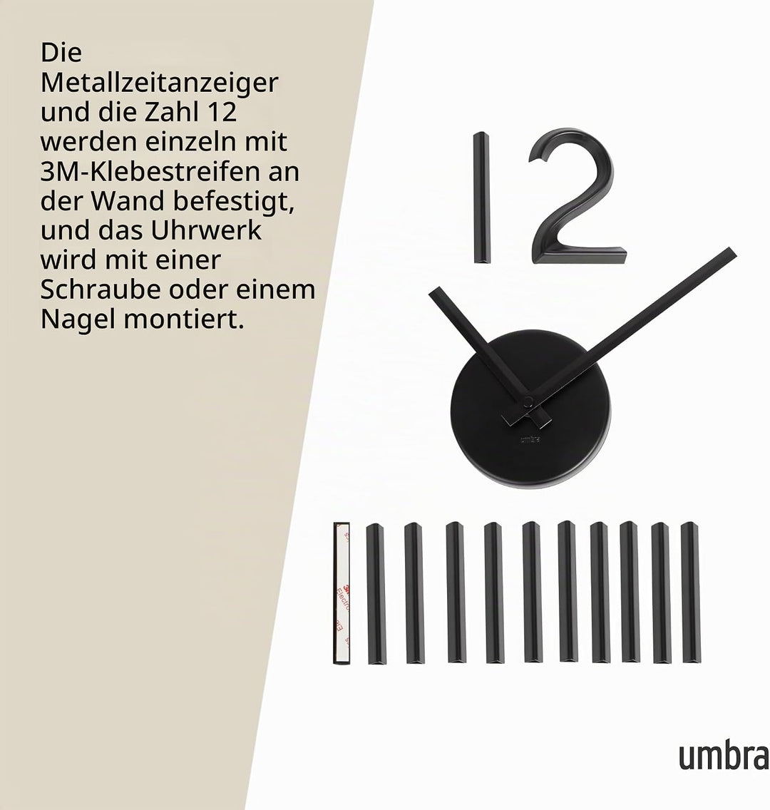 Umbra Blink, Moderne und Minimalistische DIY Quarz Wanduhr ohne Rahmen, Ziffern zum Aufkleben, Wandd