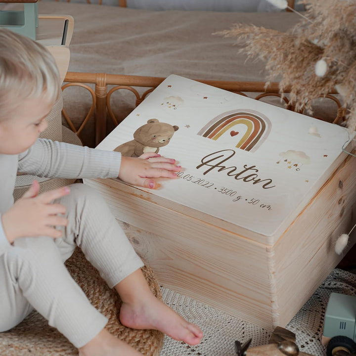 KIDSMOOD - Erinnerungsbox Baby, personalisierte Holzkiste mit Deckel, Ideal zur Aufbewahrung von Eri