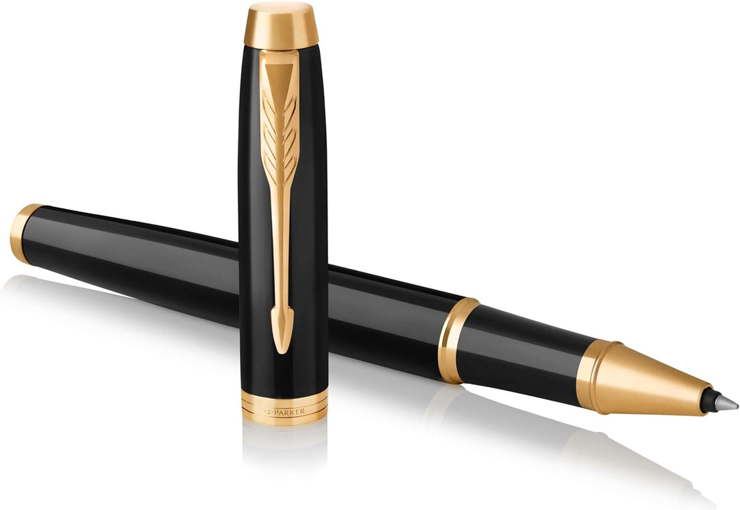 Parker IM Tintenroller | schwarze Lackierung mit Goldzierteilen | feine Spitze | Schwarz | Geschenkb