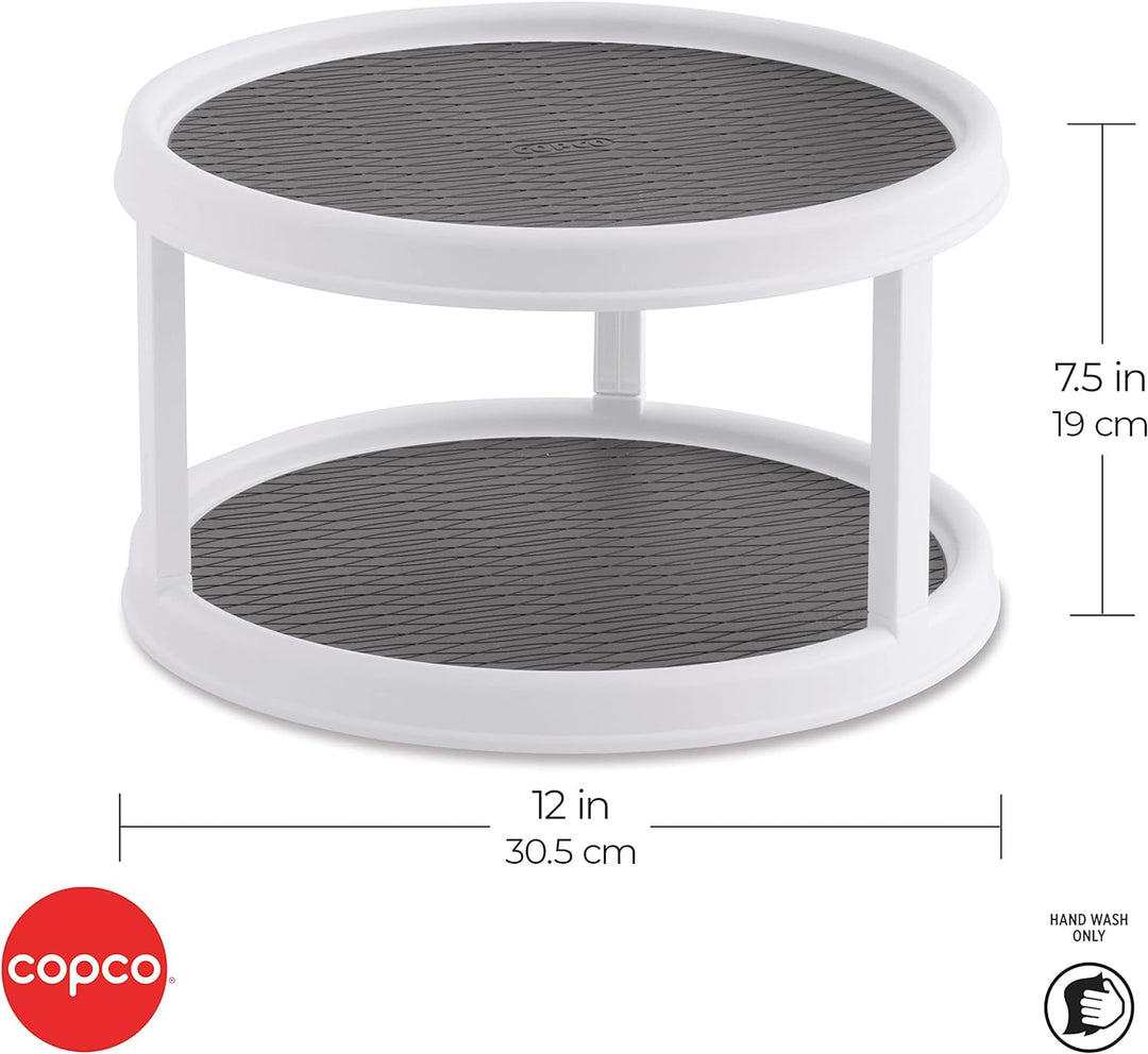 Copco 2555-0187 Non-Skid 2-Tier Pantry Cabinet Lazy Susan Turntable, 12-Inch, White/Gray Weiss/Grau,