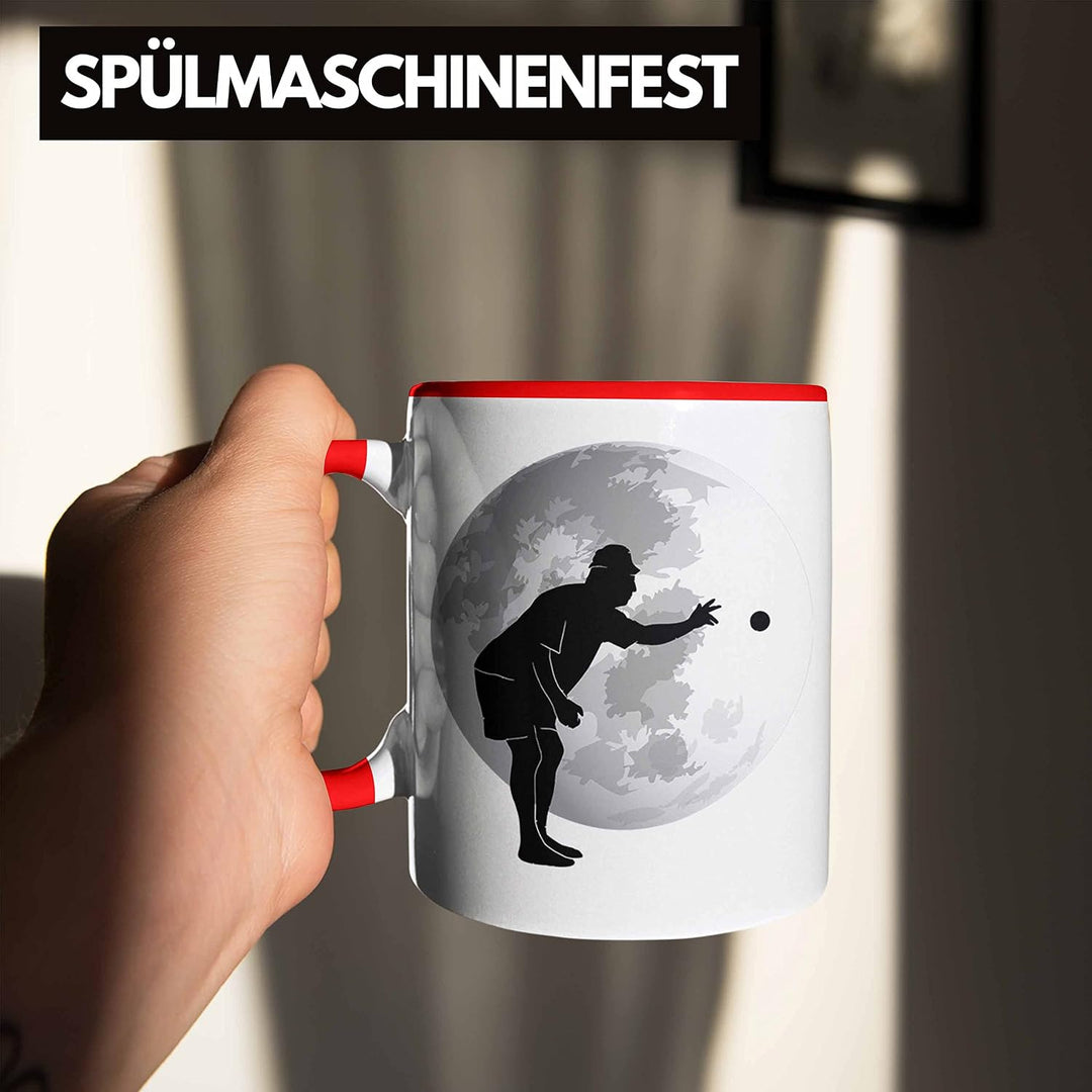 Trendation - Boule Tasse Geschenk Boule-Spieler Geschenkidee Grafik Mond Boule (Rot), Rot