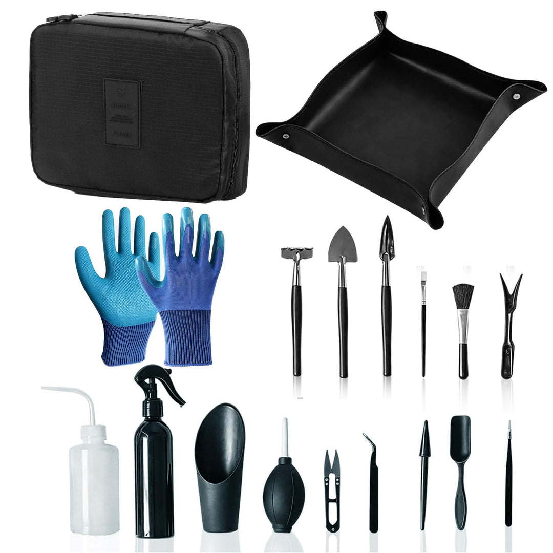 Bonsai Werkzeug Set 18 Stück, Bonsai Starter Kit Garden Tool mit wasserdichte Umtopfmatte & Aufbewah