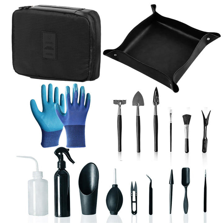 Bonsai Werkzeug Set 18 Stück, Bonsai Starter Kit Garden Tool mit wasserdichte Umtopfmatte & Aufbewah