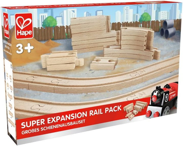 Hape E3707 Eisenbahnwelt Grosses Schienenausbauset, 24 Teile, ab 3 Jahren &amp; E3703 Eisenbahn Batterie