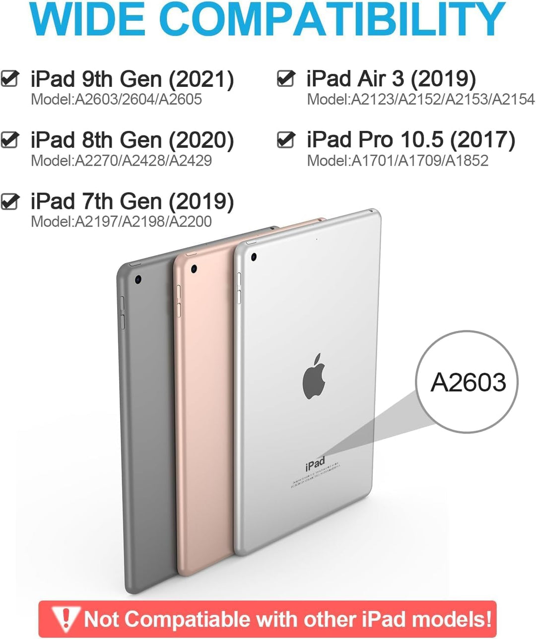 APHBZGE Tastatur Hülle für iPad 9/8/7. Generation 10,2 Zoll, abnehmbare Hülle mit Bluetooth-Tastatur