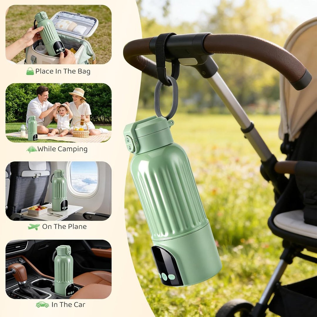 Tragbarer Baby Flaschenwärmer, Kabelloser Milchwärmer mit 500ml Kapazität, 140W Schnellaufheizung, L