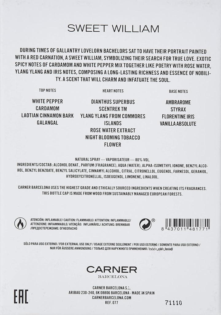 Carner Barcelona Sweet William Eau de Parfum, 100 ml