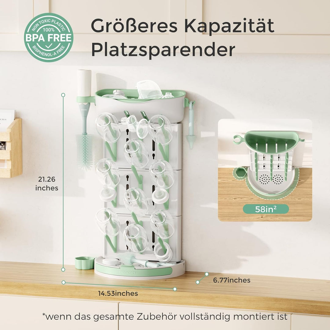 Momcozy Premium Babyflaschen Trockenständer – Vertikaler Flaschenhalter für 18 Flaschen &amp; Stillzubeh