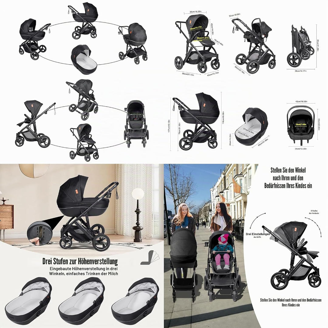 Kinderwagen 4 in 1, Buggy mit Zwei Umkehrbaren Schiebemodi, Kinderwagen mit Rahmen Aluminiumlegierun