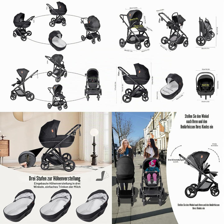 Kinderwagen 4 in 1, Buggy mit Zwei Umkehrbaren Schiebemodi, Kinderwagen mit Rahmen Aluminiumlegierun