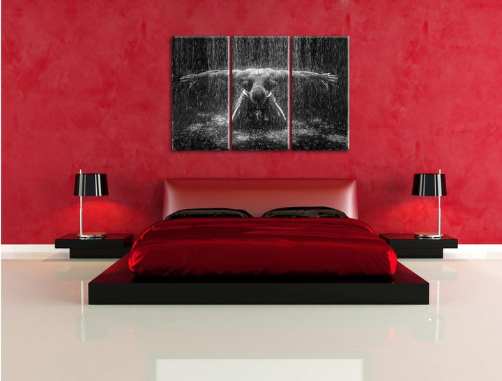 Pixxprint Bodybuilder im Regen Kunst Buntstift Effekt 3-Teiler Leinwandbild 120x80 Bild auf Leinwand