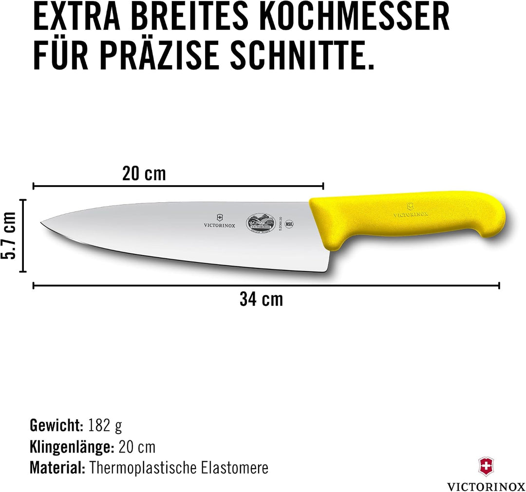 Victorinox Fibrox Kochmesser, Breites Universalmesser für Fleisch, Fisch, Gemüse und Kräuter, 20 cm,