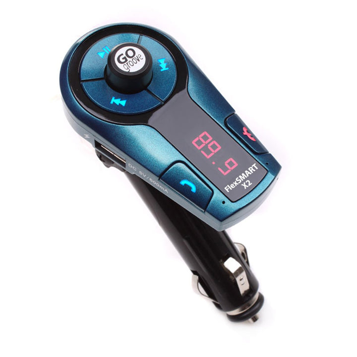 GOgroove FlexSMART X2 Bluetooth-FM-Sender-Kfz-Einbausatz mit Freisprechfunktion, USB-Aufladung, Musi