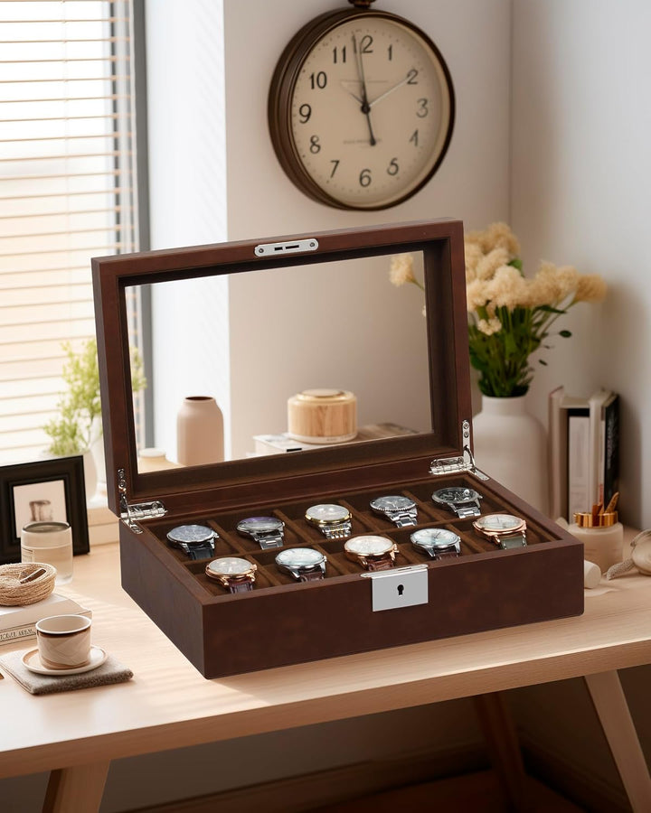 KILHS Uhrenbox 10 uhren aufbewahrungsbox, Uhrenschachtel mit 10 Herausnehmbaren uhrenhalter， watch b