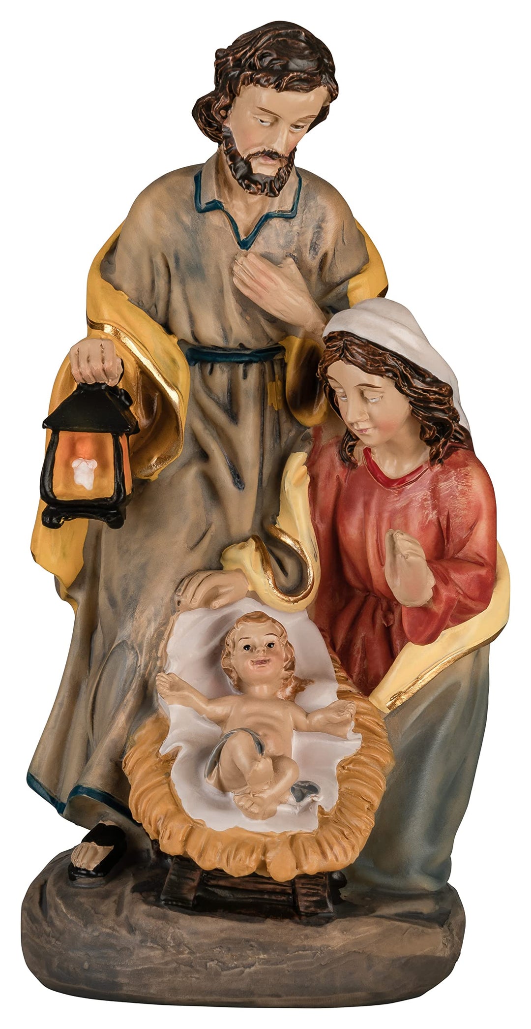 Krippenblock barock [farbig handbemalt] Maria, Josef und Jesus-Kind als kompakte Mini-Krippe/Kompakt