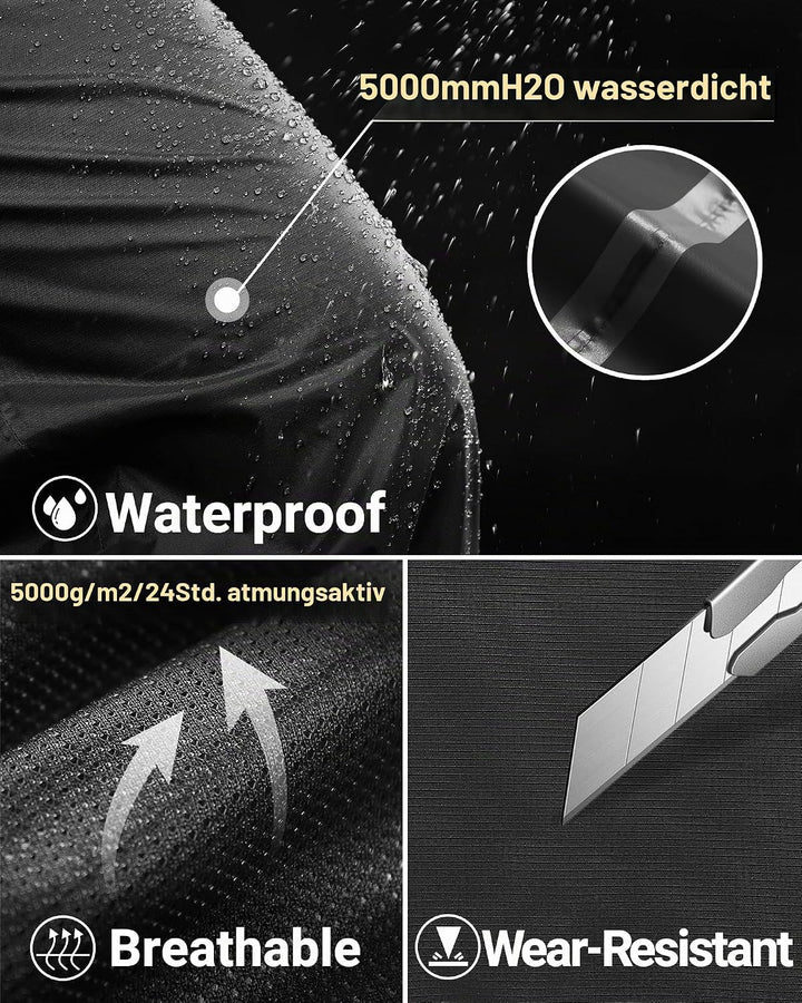 33,000ft Regenhose Herren Wasserdicht Full Zip Wanderhose, Atmungsaktiv 2-Lagen Überziehhose Fahrrad