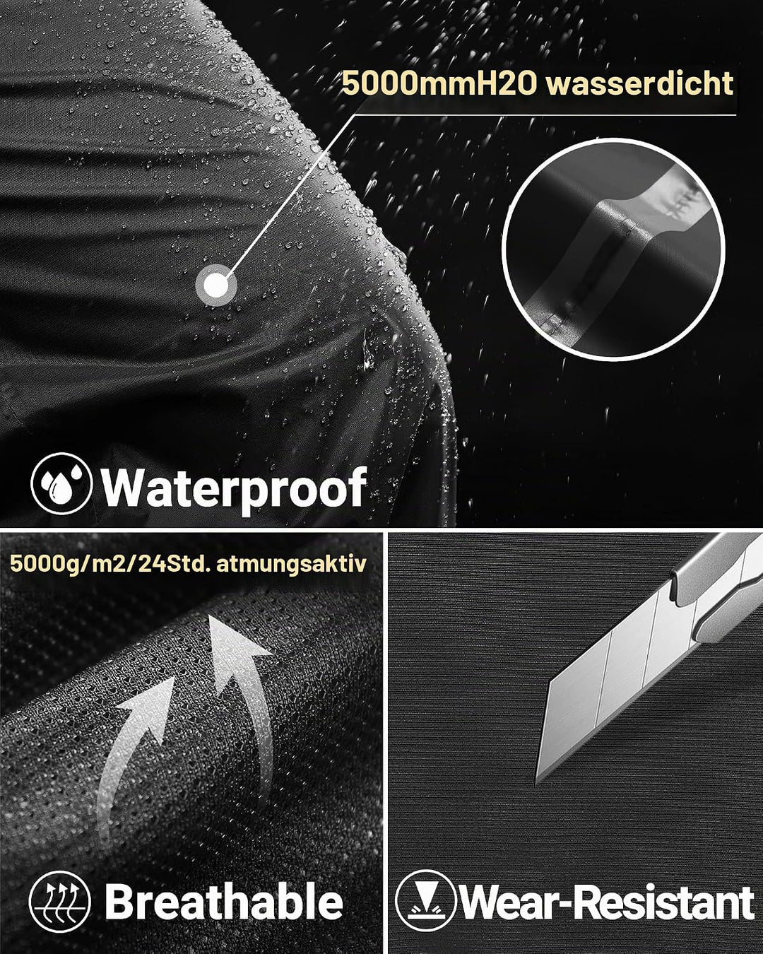 33,000ft Regenhose Herren Wasserdicht Full Zip Wanderhose, Atmungsaktiv 2-Lagen Überziehhose Fahrrad