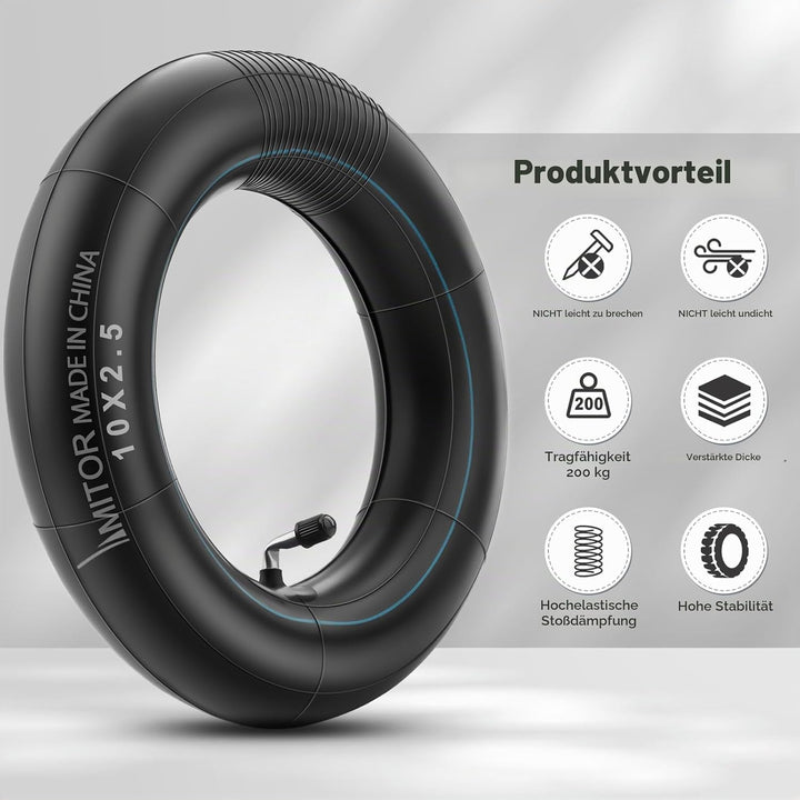 E Scooter Schlauch 10x2.50 mit Reifenmontierhebel, Haltbarem 60/70-6.5 Schlauch Verdickter für Nineb