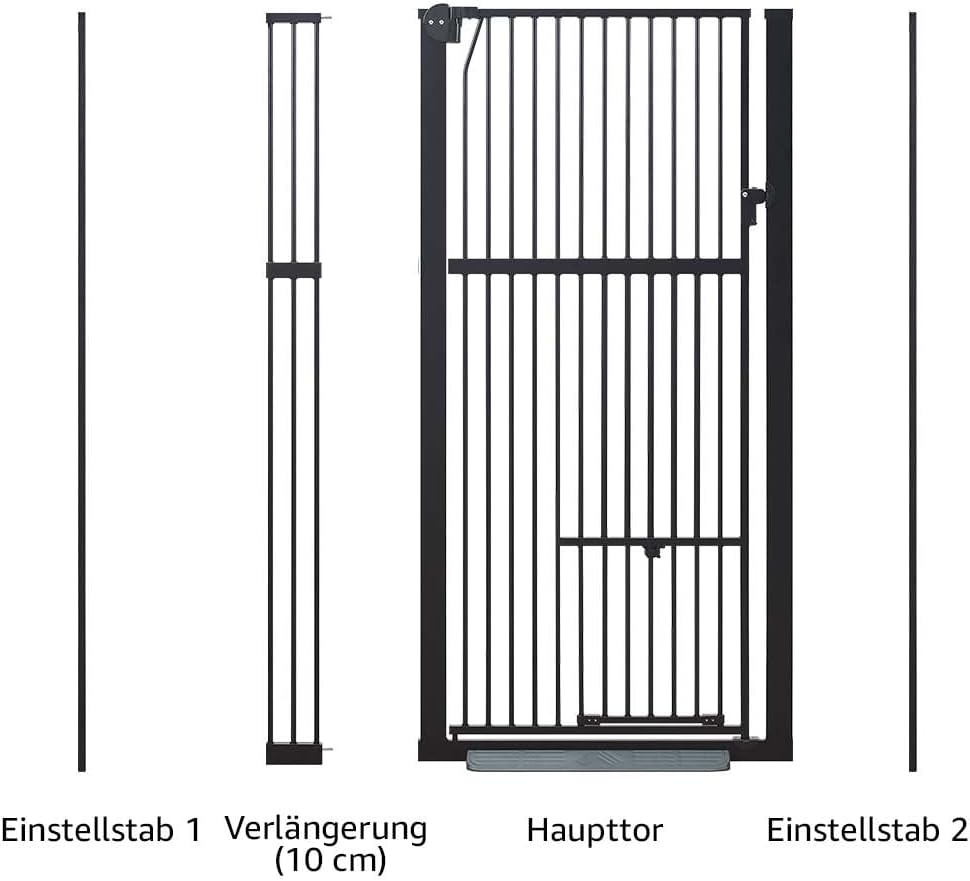 unipaws Hohes Katzengitter Tür, 142 cm hohes Hundegitter mit Katzentür, 79–95 cm breit, druckmontier