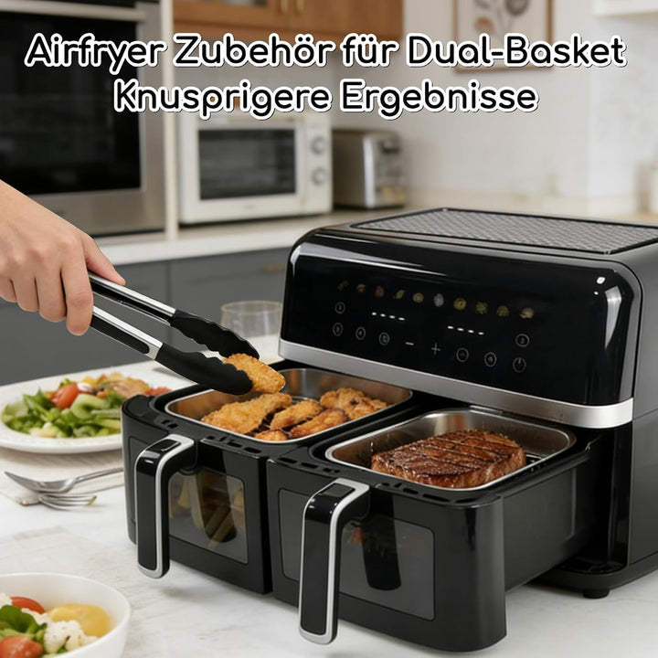 6-tlg. Auflaufform Set für Airfryer/Heissluftfritteuse aus Edelstahl 304 – 2× Schale + 2× Grillrost,