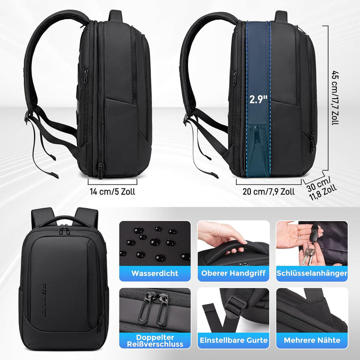 FENRUIEN Erweiterbarer Laptop Rucksack 15.6 Zoll 19L-27L 1800D Business Reise Backpack Laptop Tasche