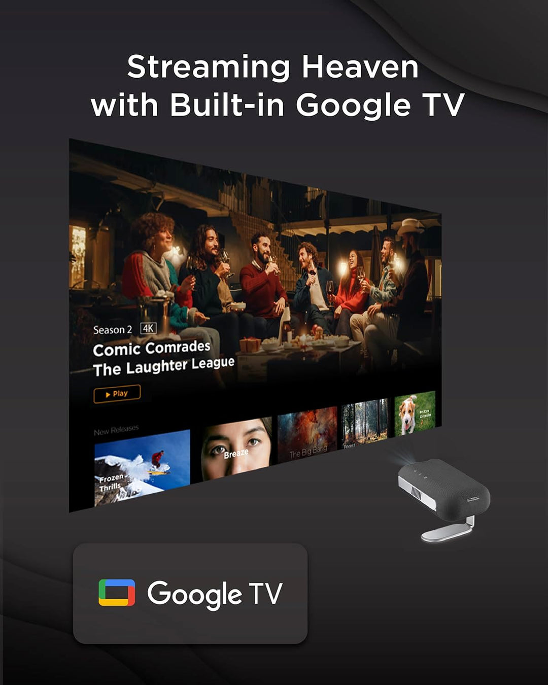 ViewSonic M1 Max Tragbarer Smart LED Beamer, Full HD 1080p, Google TV, 360° Projektion, 200 ANSI Lum