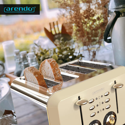 Arendo - Automatik Toaster 4 Scheiben - Edelstahlgehäuse - bis zu Vier Sandwich und Toast-Scheiben -