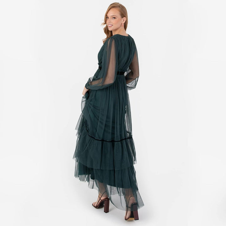 Anaya with Love Damen Damen Langes Kleid für Silvester, V-Ausschnitt, Kunst-Wickeln, Lange Ärmel, Ho